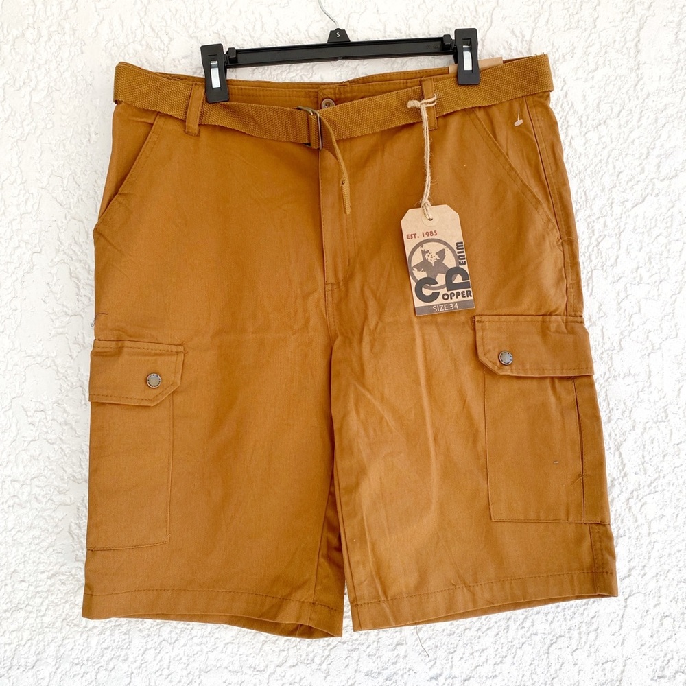 Copper Denim Cotton Belted Cargo Shorts